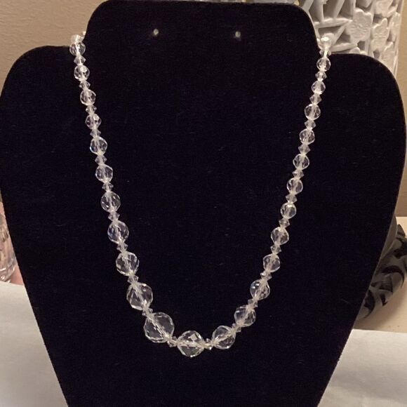 Clear Crystals Necklace 16” with Graduated Size Beads - Picture 2 of 5